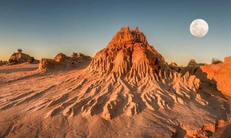 Moon rising over the Walls of China in World Heritage Mungo National Park.
